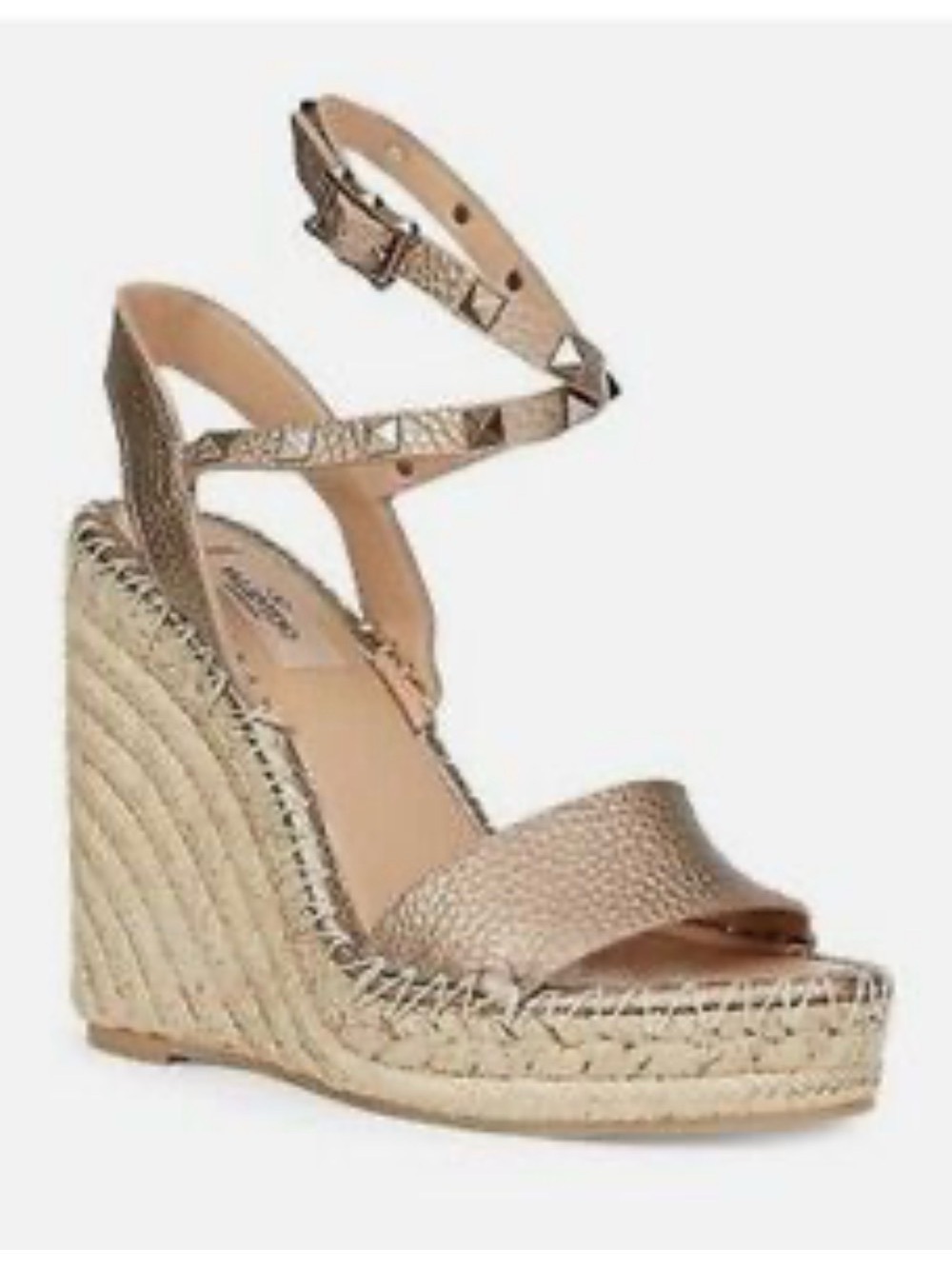 Valentino Rockstud Skin Ankle Strap Espadrille Platform Wedge Sandal Heel